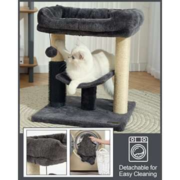 Hoopet cat Tree Tower,cat Scratching Post for Indoor Cats,Featuring with Super Cozy Perch,Cat Self Groomer and Interactive Dangling Ball Great for Kittens and Cats