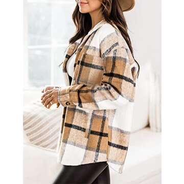 Beaully Womens Casual Plaid Brushed Flannel Button Down Pocketed Shirt Jacket Shackets Coats 6025 Ka...