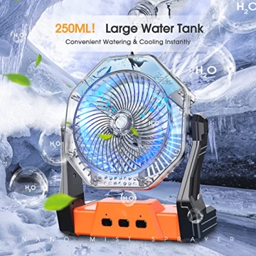 Ausic Camping Fan: Misting Portable Fan with Light & 250ml Tank