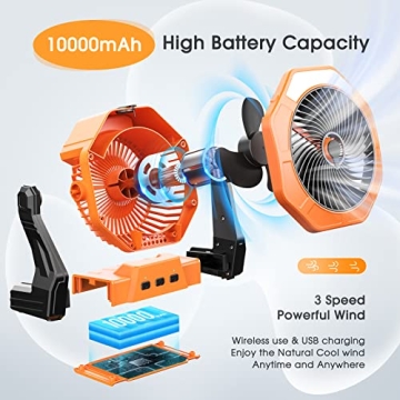 Ausic Camping Fan: Misting Portable Fan with Light & 250ml Tank