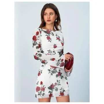 MakeMeChic Women's Leopard Print Dress Y2k Backless Mesh Bell Sleeve Mini Cheetah Print Dress Floral White and Red Small