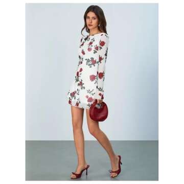 MakeMeChic Women's Leopard Print Dress Y2k Backless Mesh Bell Sleeve Mini Cheetah Print Dress Floral White and Red Small