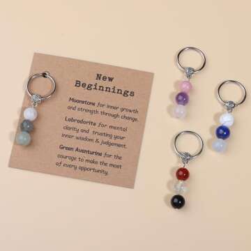 GINAZL New Beginnings Gifts for Women, Natural Crystals Keychain Coworker Leaving Gifts for Women Going Away Gifts for Friends Farewell Gifts for Coworkers Divorce Gifts for Women(NB)