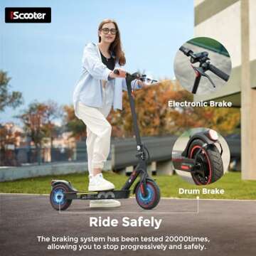 iScooter Electric Scooter, 12 Miles Long Range, 18 Mph Top Speed, Commuting Electric Scooter with Cuise Control, Double Braking Systems E Scooter for Adults and Teens - i8