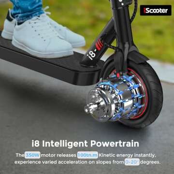iScooter Electric Scooter, 12 Miles Long Range, 18 Mph Top Speed, Commuting Electric Scooter with Cuise Control, Double Braking Systems E Scooter for Adults and Teens - i8