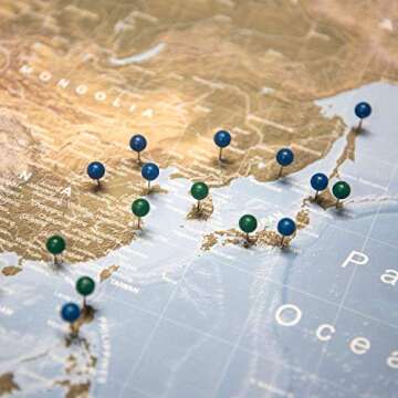 Push Pin World Map Board - With Push Pins to Mark World Travel - Handmade in Ohio, USA - Design: Natural Earth