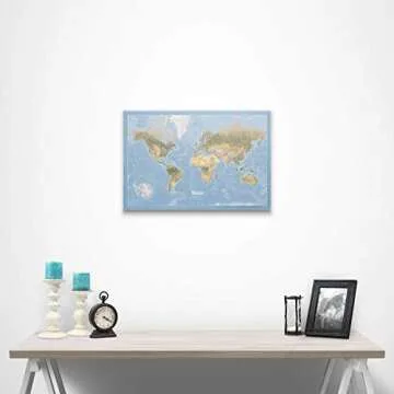 Push Pin World Map Board - With Push Pins to Mark World Travel - Handmade in Ohio, USA - Design: Natural Earth