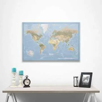 Push Pin World Map Board - With Push Pins to Mark World Travel - Handmade in Ohio, USA - Design: Natural Earth