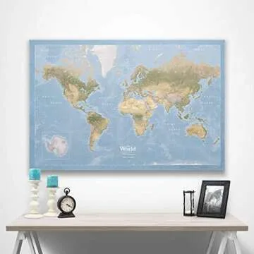 Push Pin World Map Board - With Push Pins to Mark World Travel - Handmade in Ohio, USA - Design: Natural Earth
