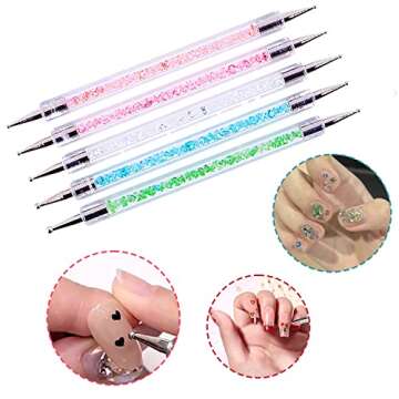5 Pcs Dotting Pen Tool Trace Painting Tools Dotting Tools for Painting Dot Nail Art Tool Two Way Dotting Pen Tool Painting Embossing Stylus DIY Design Nail Art Point Drill Multi-Colored