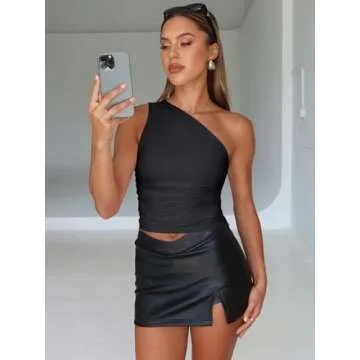 Trendy Queen Womens Going Out Tops Summer One Off Shoulder Tank Tube Crop Outfit Cute Shirts Cami Corset Fashion Clothes Black M