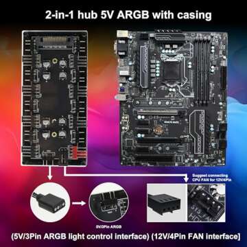 HATMINI ARGB and PWM Hub，8 Way 5V 3 Pin ARGB HUB and 8 Way 4 PIN Cooling Fan PWM Hub with Acrylic Shell and 3M Adhesive,Used to Expand The Motherboard Fan and ARGB Interface