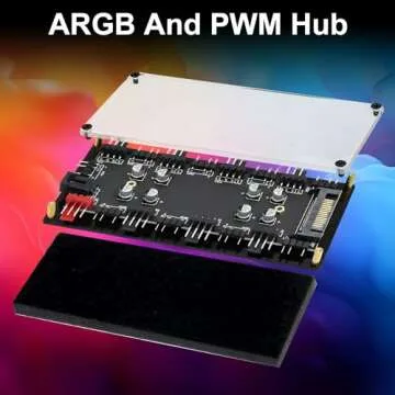 HATMINI ARGB and PWM Hub，8 Way 5V 3 Pin ARGB HUB and 8 Way 4 PIN Cooling Fan PWM Hub with Acrylic Shell and 3M Adhesive,Used to Expand The Motherboard Fan and ARGB Interface