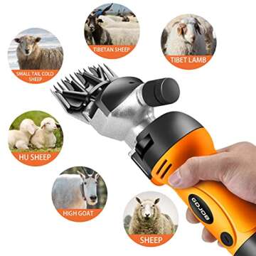Sheep Shears Electric 550W - Upgraded Professional Sheep Clippers 6 Speed Heavy Duty Livestock Haircut for Grooming Sheep Goats Horses Large Dog Thick Coats Animals (2 Blades)