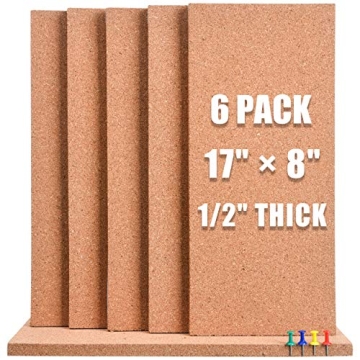 SUNGIFT Cork Bulletin Board 1/2" Thick Cork Boards 6 Pack Frameless Cork Tiles, 17 x 8 Inch, Self-Ad...