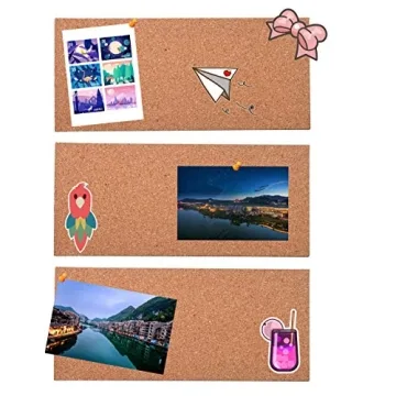 SUNGIFT Cork Bulletin Board 1/2" Thick Cork Boards 6 Pack Frameless Cork Tiles, 17 x 8 Inch, Self-Adhesive Corkboards Wall Decor with 50 PCS Pushpins for Office, School and Home