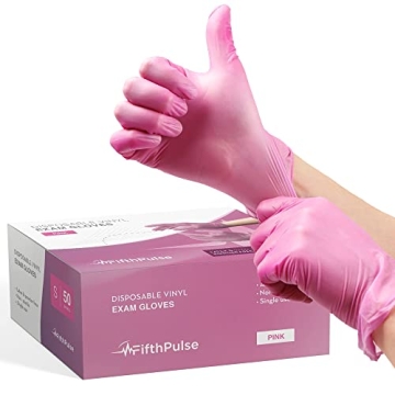 FifthPulse Pink Vinyl Disposable Gloves Small 50 Pack - Latex Free, Powder Free Medical Exam Gloves ...