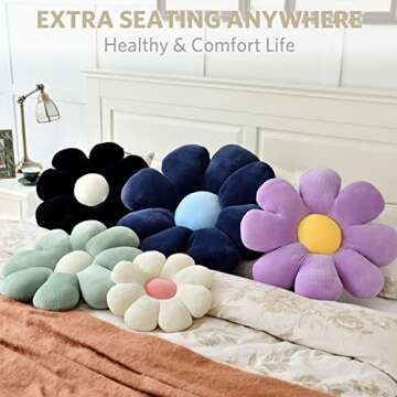 Sioloc Flower Pillow - Plush Flower Floor & Seating Cushion for Home Decor (White, 29.5")