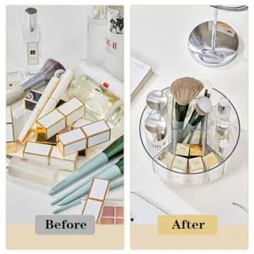 JIKIOU Acrylic Pen Holder, 360-Degree Rotating Pen Holder for Desk, Clear Desk Organizers and Accessories with 5 Compartments Pencil Organizer, Art Supply Storage Box Caddy for Office, Home