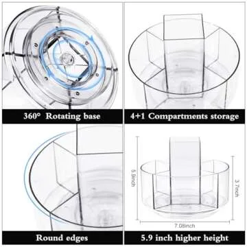 JIKIOU Acrylic Pen Holder, 360-Degree Rotating Pen Holder for Desk, Clear Desk Organizers and Accessories with 5 Compartments Pencil Organizer, Art Supply Storage Box Caddy for Office, Home
