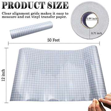 COMMIA Transfer Tape for Vinyl - 12'' x 50 Feet w/Alignment Grid Clear Transfer Paper Tape for Adhes...