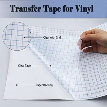 COMMIA Transfer Tape for Vinyl - 12'' x 50 Feet w/Alignment Grid Clear Transfer Paper Tape for Adhesive Vinyl, Medium Vinyl Transfer Tape Roll for Signs Stickers Decals Walls Doors