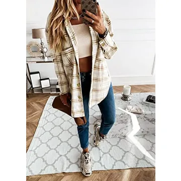 Trendy PRETTYGARDEN Plaid Shacket Jacket for Fall