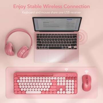 Wireless Keyboard and Mouse Combo, Retro Round Keycap Typewriter Keyboard with Phone/Tablet Holder, ...