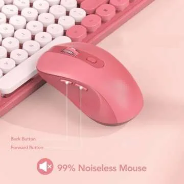 Wireless Keyboard and Mouse Combo, Retro Round Keycap Typewriter Keyboard with Phone/Tablet Holder, Cute Colorful Keyboard for Computer/Laptop/Windows/Mac by SABLUTE, Pink