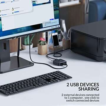 USB 3.0 Switch Selector,iDsonix USB Switcher 1 in 2 Out(2 in 1 Out) Bi-Directional,USB Switch 2 Computers Share 1 Device for Printer,Scanner,Keyboard, USB Sharing Switch with 2pcs A to A 3.3ft Cables