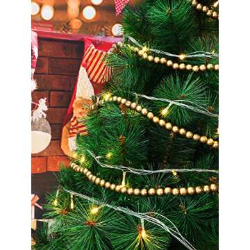 Hicarer Christmas Wooden Bead Garland Wood Bead Garland Christmas Tree Decorations for Christmas Holiday Favors, 12 Feet (Gold)