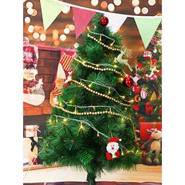 Hicarer Christmas Wooden Bead Garland Wood Bead Garland Christmas Tree Decorations for Christmas Holiday Favors, 12 Feet (Gold)