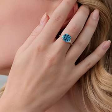 Gem Stone King 4.64 Cttw London Blue Topaz Engagement Ring For Women In 925 Sterling Silver | Cushion Cut 10MM | Gemstone Birthstone | Available in size 5, 6, 7, 8, 9