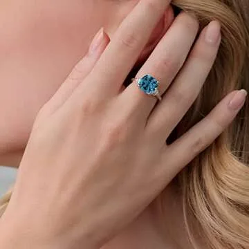 Gem Stone King 4.64 Cttw London Blue Topaz Engagement Ring For Women In 925 Sterling Silver | Cushion Cut 10MM | Gemstone Birthstone | Available in size 5, 6, 7, 8, 9