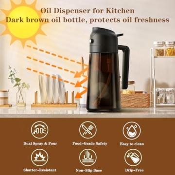 OURCABECUE 2-in-1 Olive Oil Dispenser Sprayer Dark Glass