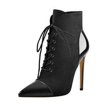 Richealnana Women's Lace Up Pointy Toe Stiletto Boots