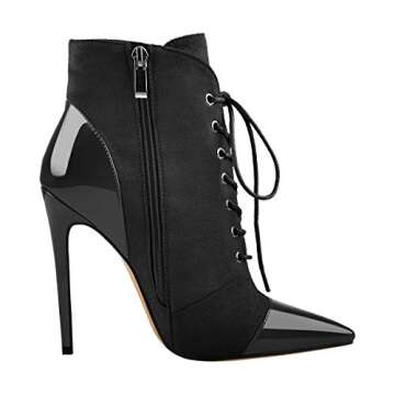 Richealnana Women's Lace Up Pointy Toe Stiletto Boots