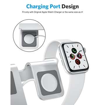 OMOTON Stand for Apple Watch - 2 in 1 Universal Desktop Stand Holder (Not Include Charger) for All iPhone 15 14 13 12 and Apple Watch Series 9/8/SE2/7/6/SE/5/4/3/2 (Both 38/40/41/42/44/45mm)-Silver