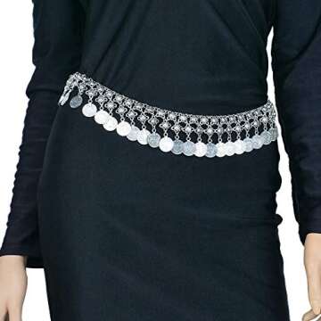 TianBo Vintage Antique Silver Color Coin Tassels Pendant Belly Dance Body Chain Waist Chains Turkish...