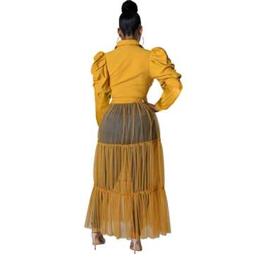 Ekaliy Women’s Plus Size Casual Tunic Tops Blouses Mesh See Through Shirts Dresses with Belt Club Party Outfit XXL