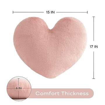 Ashler Light Pink Plush Heart Pillow - Faux Fur Rabbit 3D Kids' Room Decor, Soft Decorative Cushion ...