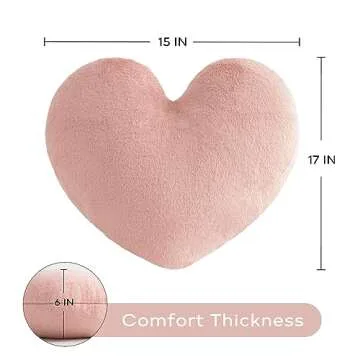 Ashler Light Pink Plush Heart Pillow - Faux Fur Rabbit 3D Kids' Room Decor, Soft Decorative Cushion ...