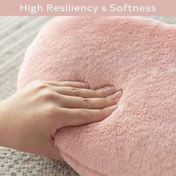 Ashler Light Pink Plush Heart Pillow - Faux Fur Rabbit 3D Kids' Room Decor, Soft Decorative Cushion for Sofas, Bedrooms & Living Spaces 15 X 17 Inch