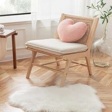 Ashler Light Pink Plush Heart Pillow - Faux Fur Rabbit 3D Kids' Room Decor, Soft Decorative Cushion for Sofas, Bedrooms & Living Spaces 15 X 17 Inch