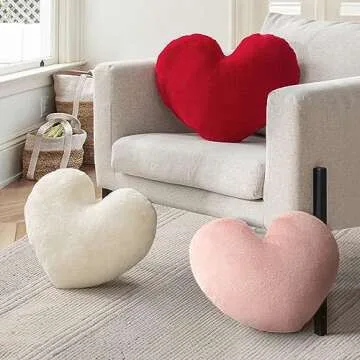 Ashler Light Pink Plush Heart Pillow - Faux Fur Rabbit 3D Kids' Room Decor, Soft Decorative Cushion for Sofas, Bedrooms & Living Spaces 15 X 17 Inch