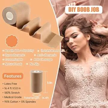Cindy's Tape Boob Tape 3 inch Wide Plus Boobytape for Breast Lift Adhesive Bra Tape with Nipple Cove...