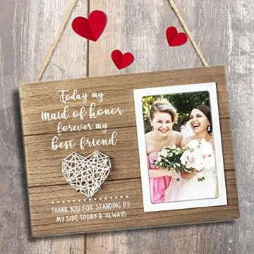 VILIGHT Bridesmaid Gifts - Maid of Honor Rustic Picture Frame - 4x6 Inches Photo
