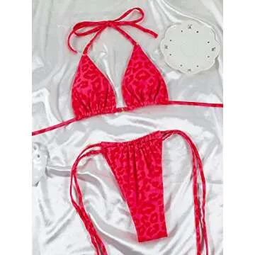 Women Halter String Bikini Set Sexy Thong Cheeky Two Piece Swimsuits Solid Color Bathing Swimwear (Flower12,Small)