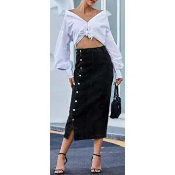 ELSTAROA Women's Casual High Waisted Solid Button Up Denim Jean Skirt