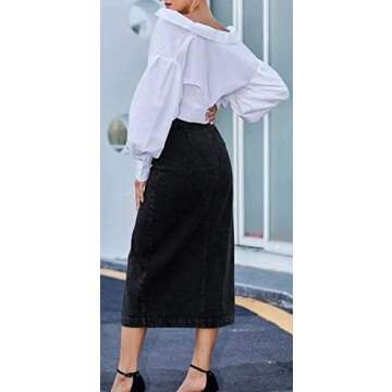 ELSTAROA Women's Casual High Waisted Solid Button Up Denim Jean Skirt